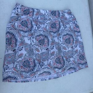 Jofit White Paisley Mini Skort with Blue and Coral Accents